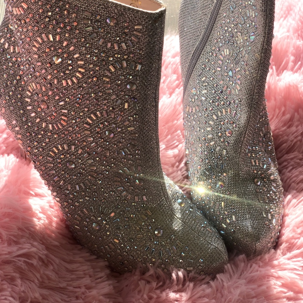 Silver Rhinestone Textured Booties